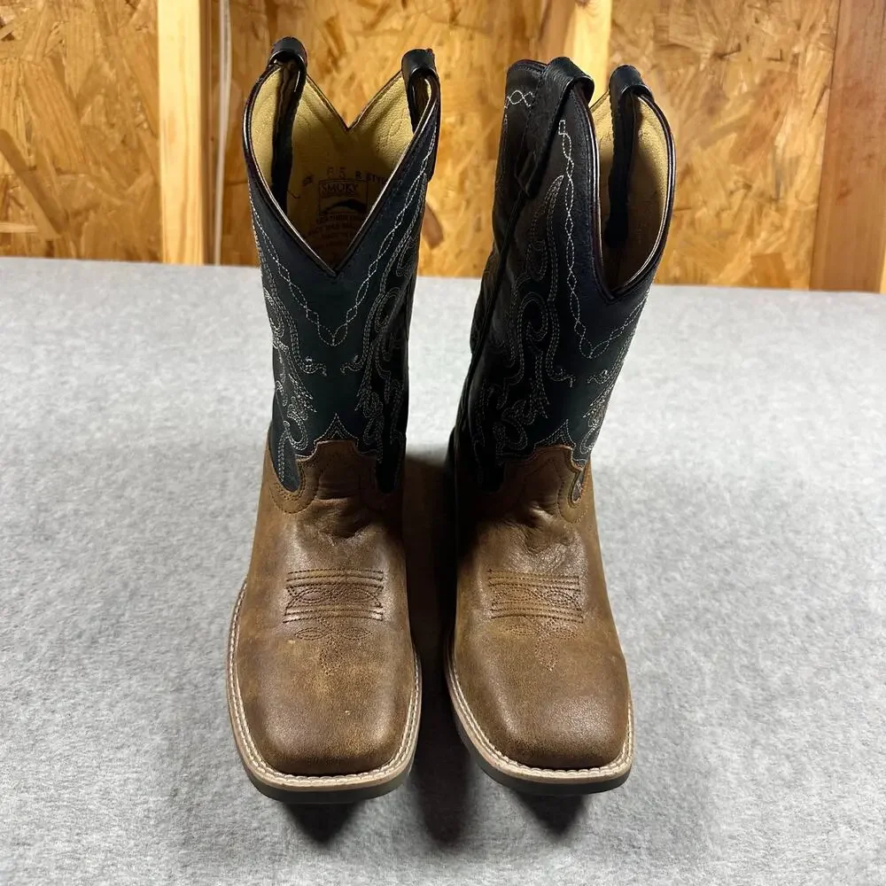 Smoky Mountain Youth Antique Brown/Blue Wide Square Toe Cowboy Boots NWT
